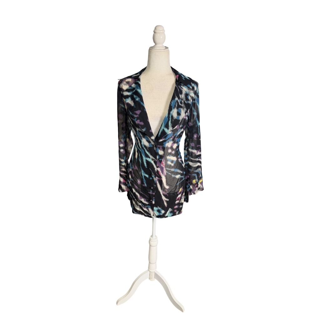 Y2K Bisou Bisou Sheer Abstract Blazer Small Rhinestone Button Jacket
